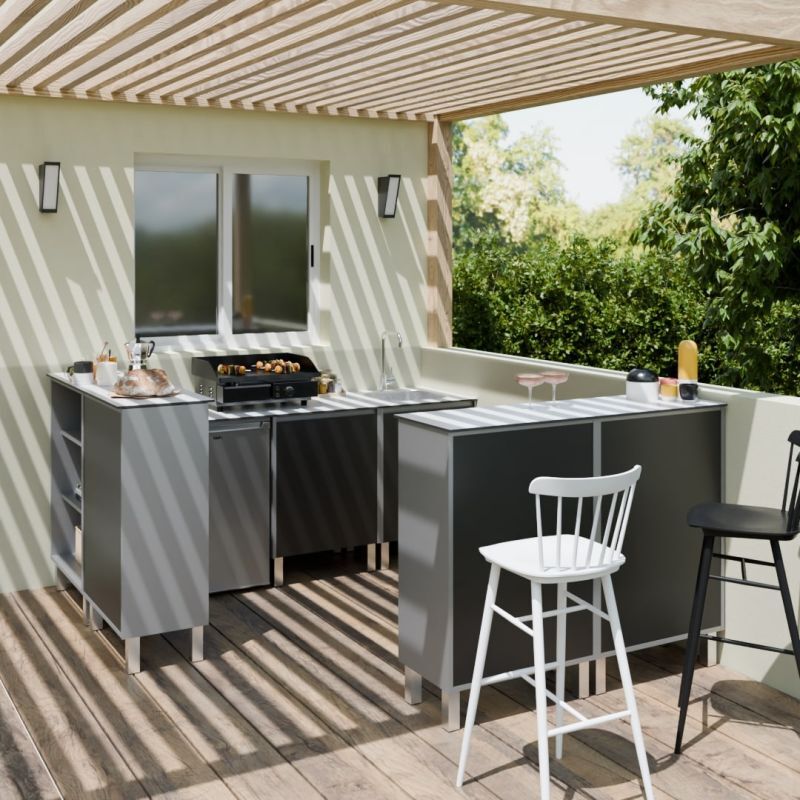Cuisibane - Cuisine d'extérieur en inox KX13 - 180 cm avec évier, emplacement frigo + meubles bars