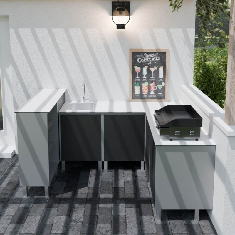 Cuisine d'extérieur en inox KX15 - en angle avec évier + meuble bar