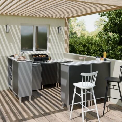 Cuisine d'extérieur en inox KX06 - 180 cm avec emplacement frigo + meubles bars