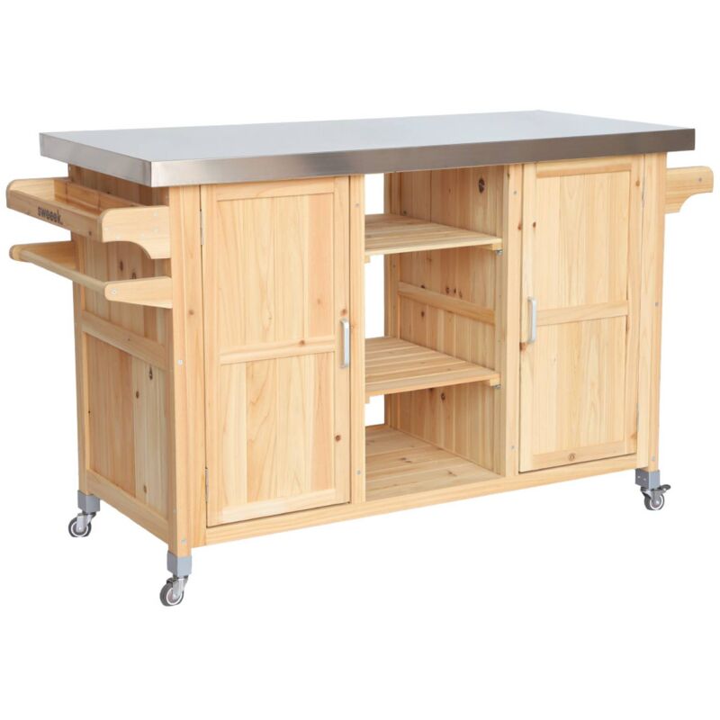 Cuisine d'extérieure 130cm bois avec poignées. 7 espaces de rangement L 130 x l 60 x h 89.5cm