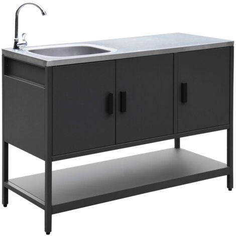 Cuisine d'extérieure en acier noir avec évier L120cm