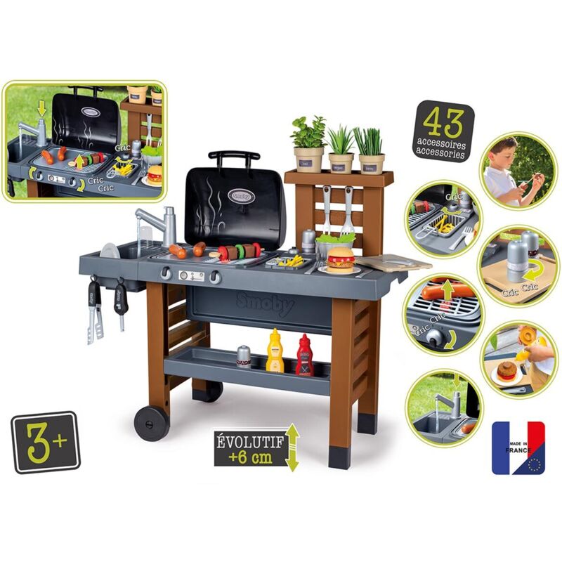 Garden Kitchen - Cuisine dExterieur Evolutive - Grill Avec Flammes Magiques Retractables - 40 Accessoires - Smoby