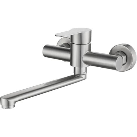 LARGEIGHT Cuisine en acier inoxydable Salle de bain murale Baignoire Bec long Évier pivotant à 360 degrés Robinet de balcon suspendu