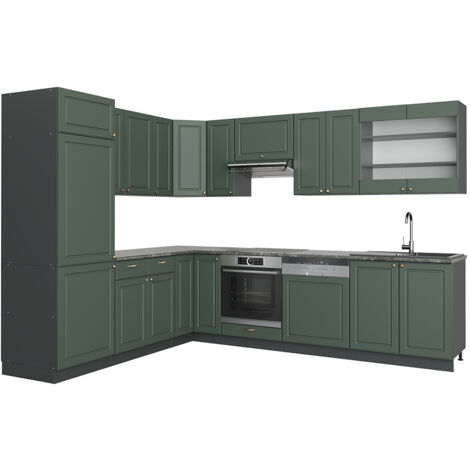 Cuisine en angle Fame-Line 287x227cm anthracite/vert style rustique Vicco