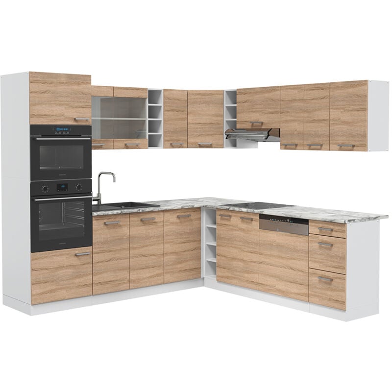 Vicco - Cuisine en angle R-Line, Sonoma/blanc, 237 x 60 cm sans plan de travail