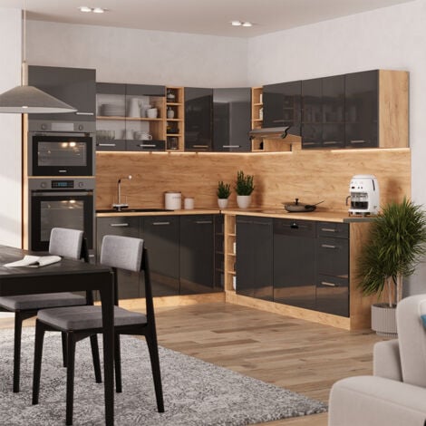 Meuble Bas De Cuisine R-Line, 60cm Sans PT, Rouge Bordeaux Haute Brillance, Anthracite, Vicco - Maison