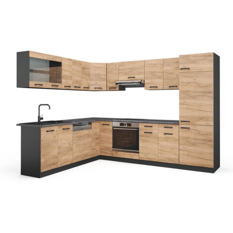 Cuisine en angle R-Line, Chêne doré/anthracite, 227 x 287 cm , PT Anthracite, Vicco