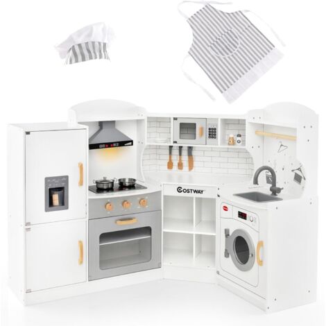 Cuisine D’angle Enfants En Bois Avec Frigo Et Machine à Laver - Jeu D’imitation Réaliste Pour Tout-petits 3 Ans - 9