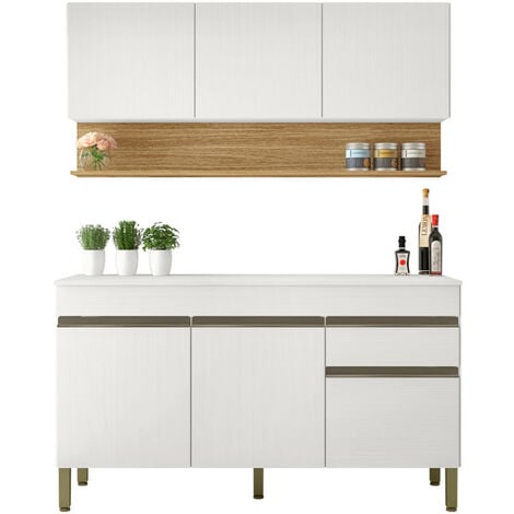 BEAUX MEUBLES PAS CHERS Cuisine Equipée 6 Portes 1 Tiroir Chêne et Blanc 9 NIches L 120 H 200 P 53.3 cm