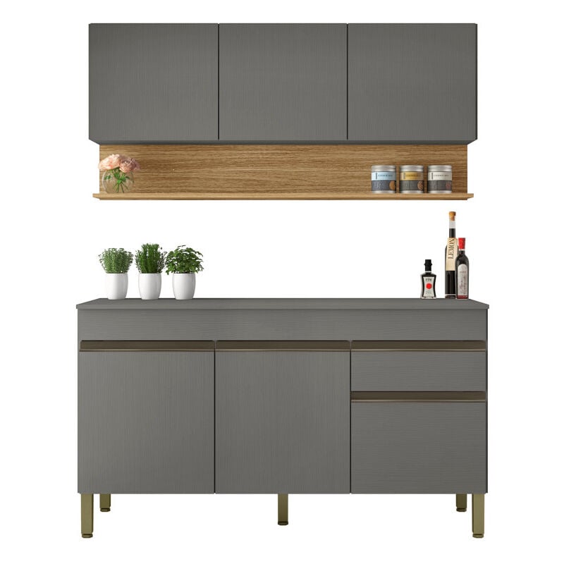 Beaux Meubles Pas Chers - Cuisine Equipée 6 Portes 1 Tiroir Chêne et Gris l 150 h 200 p 53.3 cm