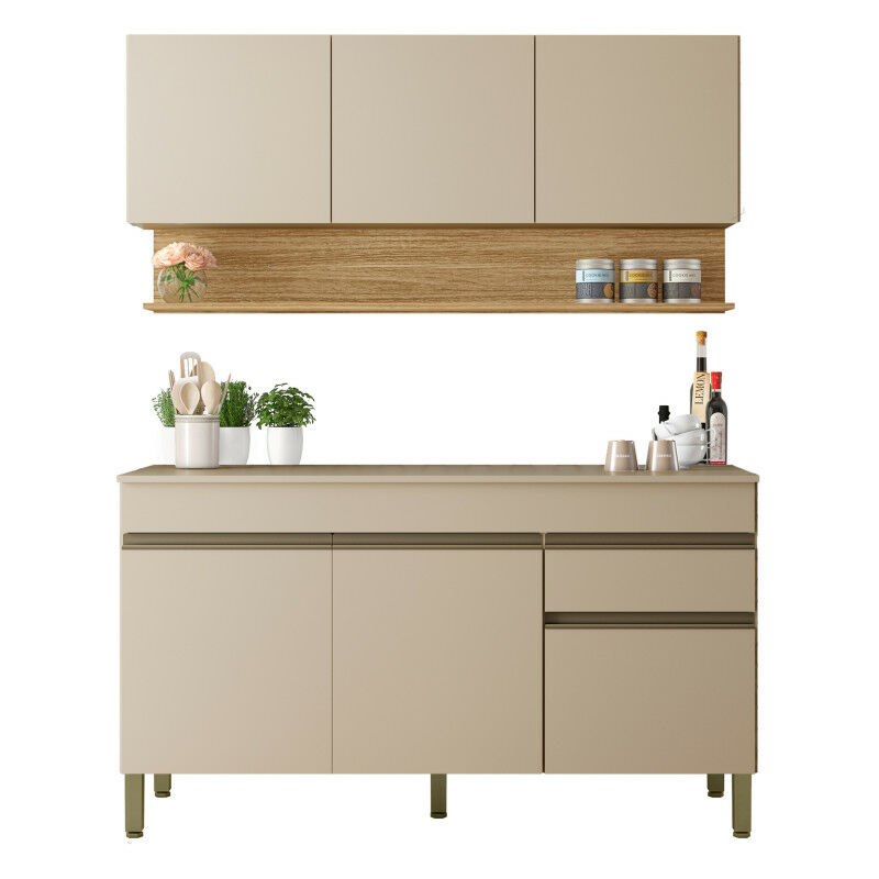 Cuisine Equipée 6 Portes 1 Tiroir Chêne et Vanille l 120 h 200 p 53.3 cm