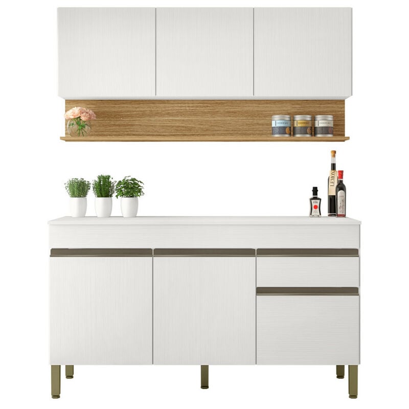 Cuisine Equipée 6 Portes 1 Tiroir Chêne et Blanc Largeur 150 cm
