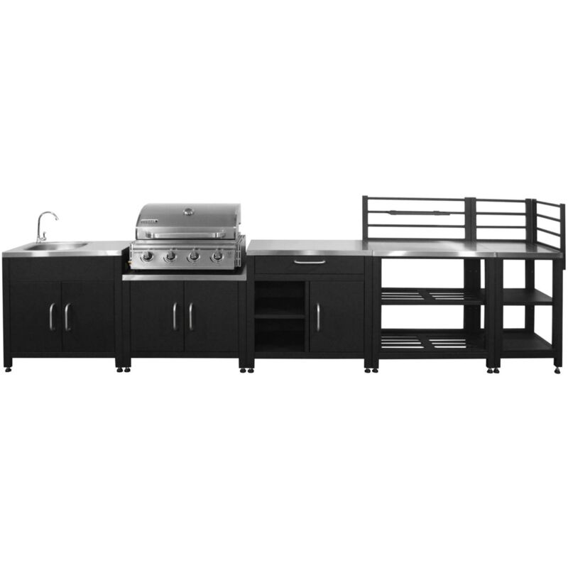 SWEEEK Cuisine ext&eacute;rieure 5 modules en acier inoxydable argent&eacute;