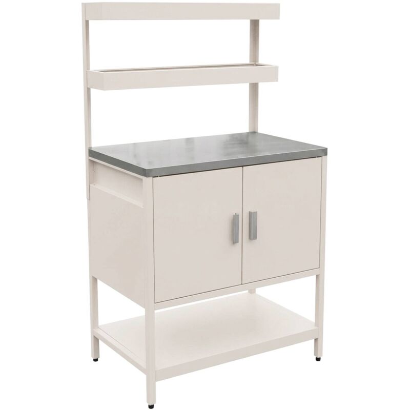 Cuisine d'extérieure en acier beige avec 2 étagères suspendues et 2 portes L80cm