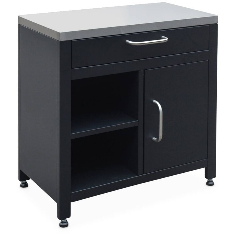 Sweeek - Meuble de cuisine extérieure en acier L80cm avec 1 tiroir. 1 porte et 2 étagères de rangement