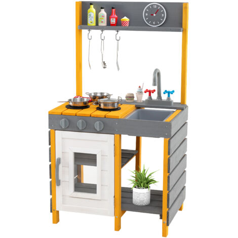 Cuisine Extérieure Enfant En Bois Avec Tableau Noir, Four Et évier - Jeu D'imitation Pour Enfants 3 Ans Et Plus