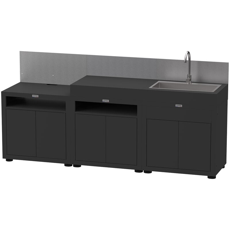 Le Marquier - Cuisine extérieure 3 éléments avec crédences - noir