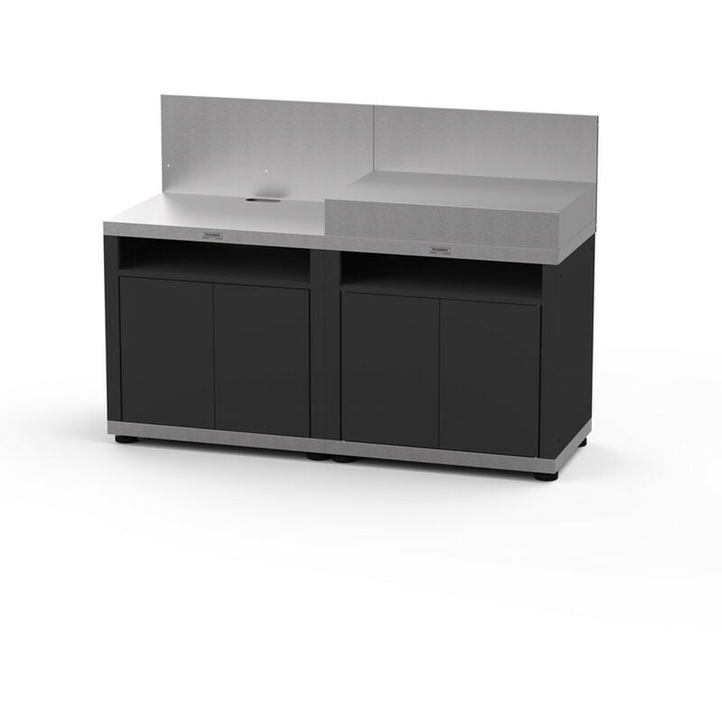 Le Marquier - Cuisine 2 éléments avec crédence en inox et acier noir - 160 x 56 x 115 cm