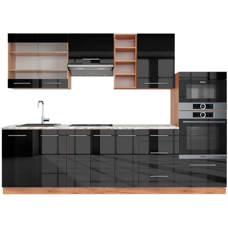 Cuisine Fame-Line, Anthracite-or/blanc, 140 cm, pt Marbre Vicco