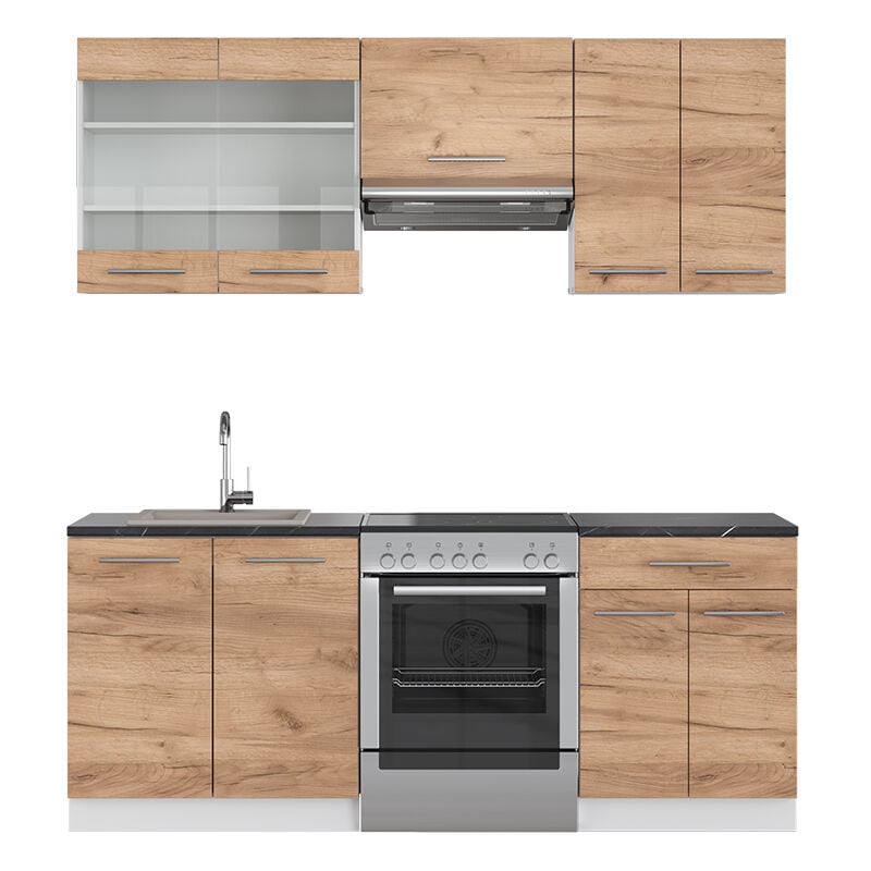 Cuisine Fame-Line, Chêne doré/blanc, 200 cm sans plan de travail Vicco