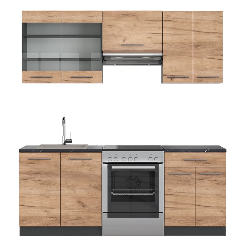 Cuisine Fame-Line, Chêne doré/anthracite, 200 cm sans plan de travail Vicco