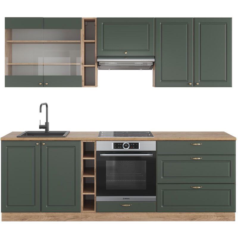 Vicco - Cuisine Fame-Line, Chêne vert et or/chêne doré, 235 cm sans plan de travail