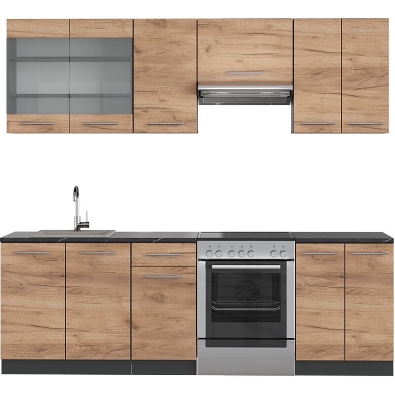 Vicco - Cuisine Fame-Line, Chêne doré/anthracite, 240 cm sans plan de travail