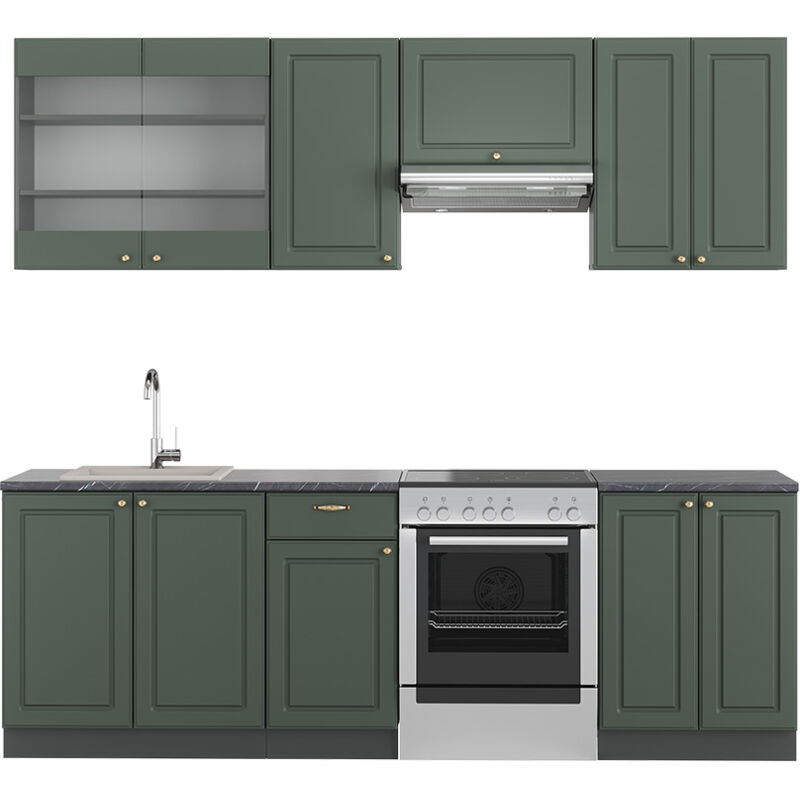 Vicco - Cuisine Fame-Line, Vert et or campagne/anthracite, 240cm sans pt