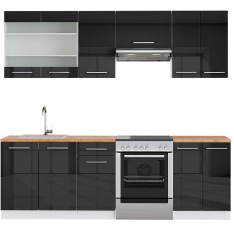 Cuisine Fame-Line, Anthracite brillant/blanc, 240 cm , PT Chêne, Vicco