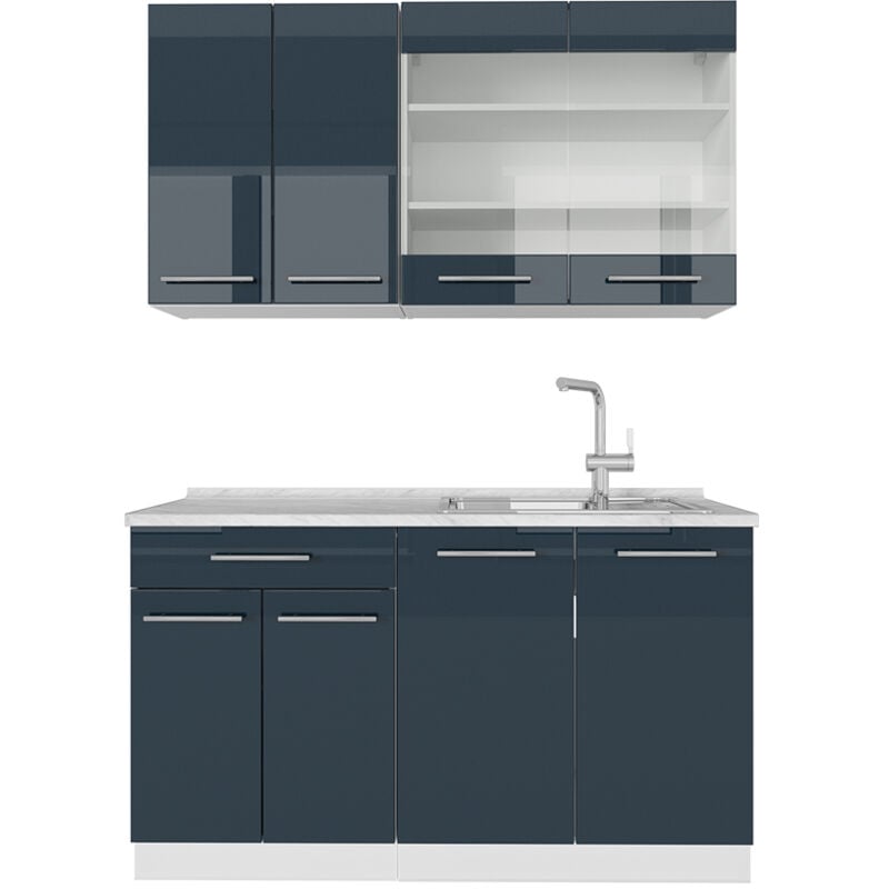 Cuisine Fame-Line, bleu foncé brillant/blanc, 140 cm sans plan de travail Vicco