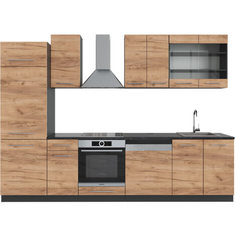 Cuisine Fame-Line, Chêne doré/anthracite, 300 cm sans plan de travail, Vicco