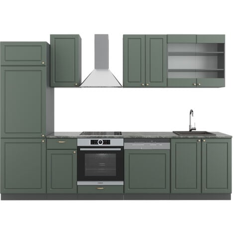 Cuisine Fame-Line 300cm anthracite/vert style rustique Vicco