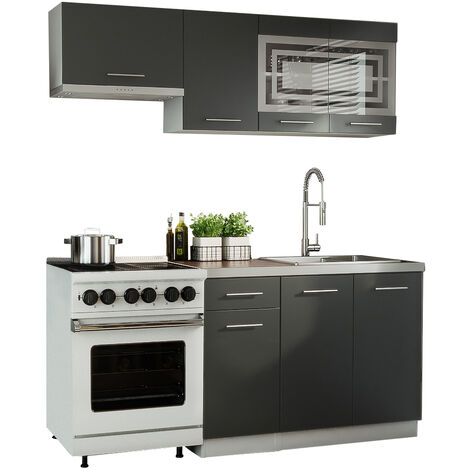 Cuisine GIOVANNA 5 éléments - graphite mat 1m80 - portes vitrées à motif