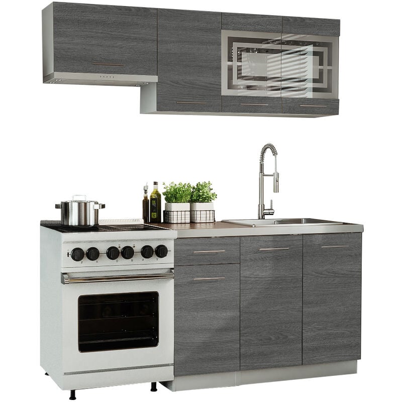 Cuisine giovanna 5 éléments - bois grisé 1m80 - portes vitrées à motif