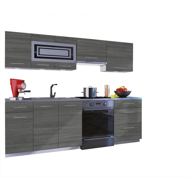 Dusine - Cuisine giovanna 7 éléments - bois grisé 2m40 - grand casserolier