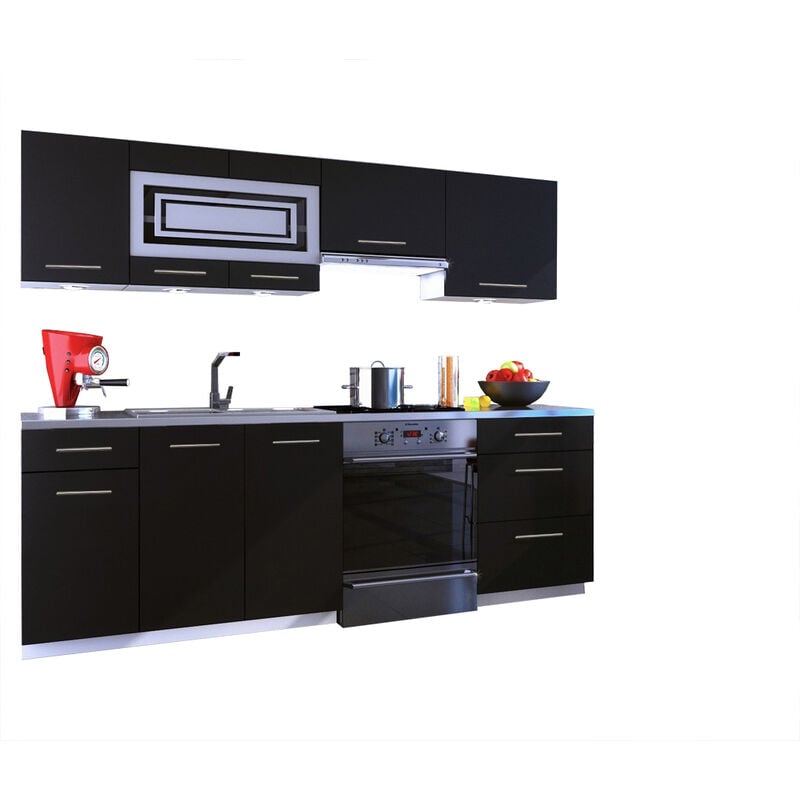 Dusine - Cuisine giovanna 7 éléments - noir mat 2m40 - grand casserolier