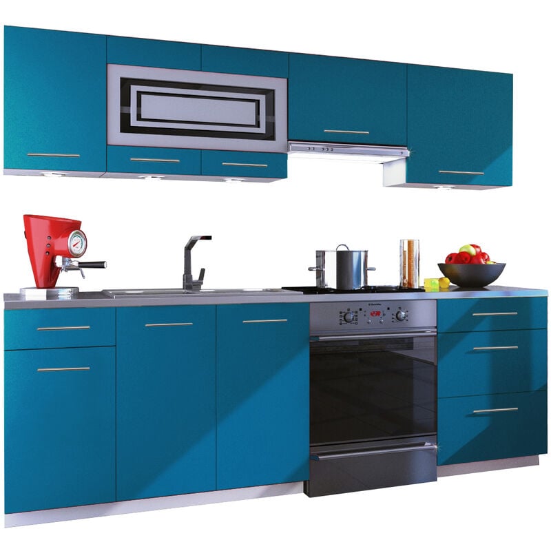 Cuisine giovanna 7 éléments - turquoise mat 2m40 - grand casserolier