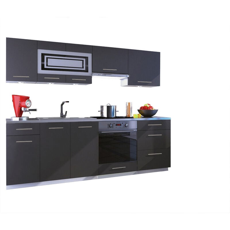 Cuisine giovanna 8 éléments - graphite mat 2m40 casserolier four encastrable