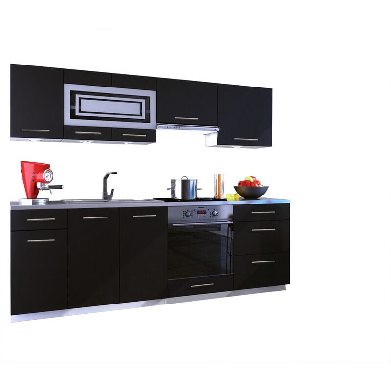 Dusine - Cuisine giovanna 8 éléments - noir mat 2m40 casserolier four encastrable