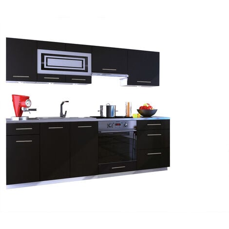DUSINE Cuisine GIOVANNA 8 éléments - noir mat 2m40 casserolier four encastrable