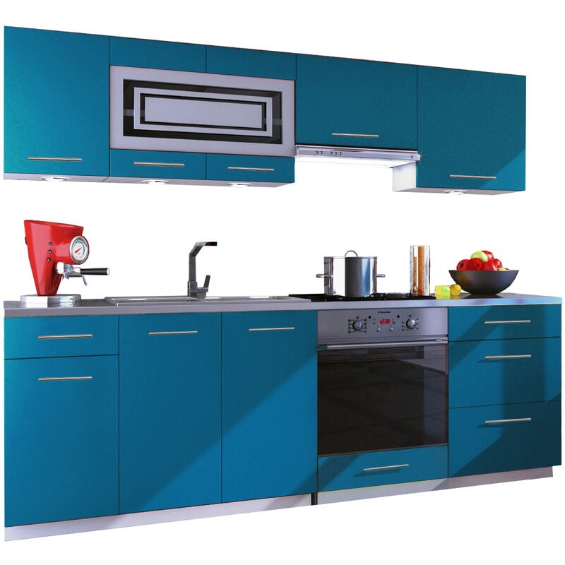 Cuisine giovanna 8 éléments - turquoise mat 2m40 casserolier four encastrable