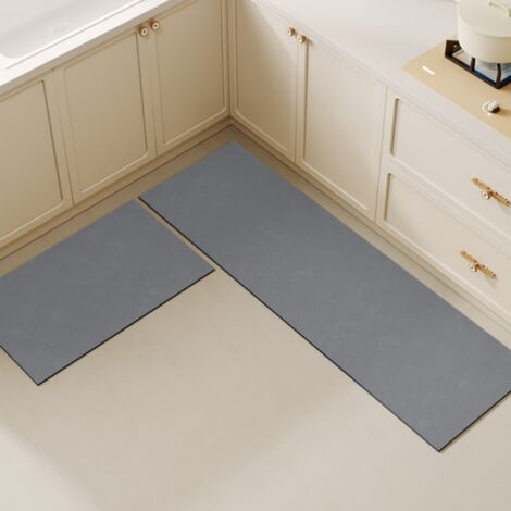 Cuisine - Gris naturel 02 4060cm (Terre de diatomées) Tapis de sol professionnel uni pour cuisine, résistant à l'usure, en terre de diatomées, facile à nettoyer, absorbant et antidérapant.