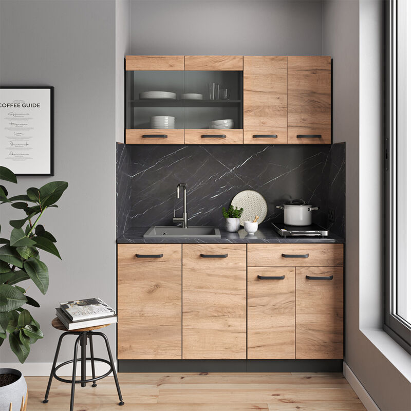 Vicco - Cuisine R-Line, Chêne doré/anthracite, 140 cm sans plan de travail