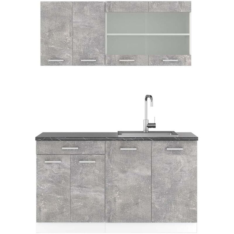 Vicco - Cuisine R-Line, Béton/blanc, 140 cm, pt Anthracite