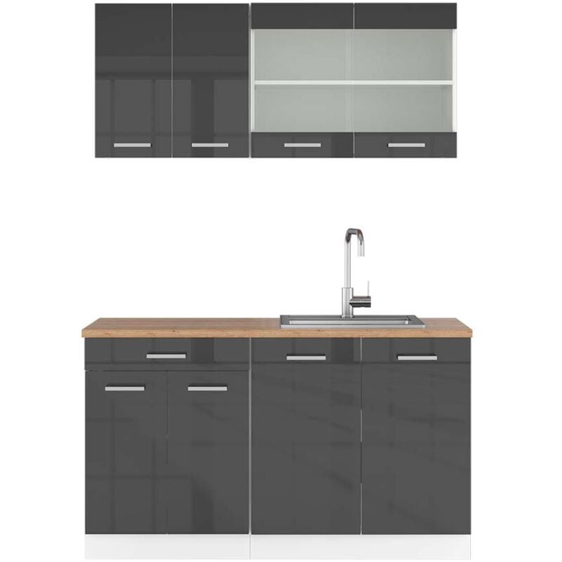 Cuisine R-Line, Anthracite brillant/blanc, 140 cm, PT Chêne, Vicco