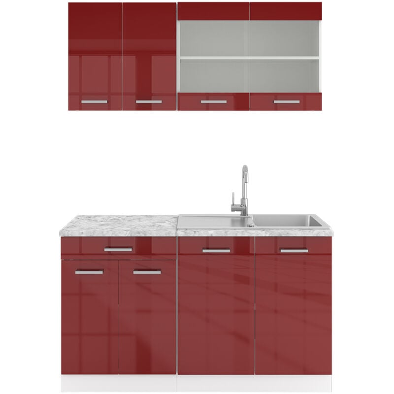 Cuisine R-Line, Bordeaux haute brillance/blanc, 140 cm sans plan de travail Vicco