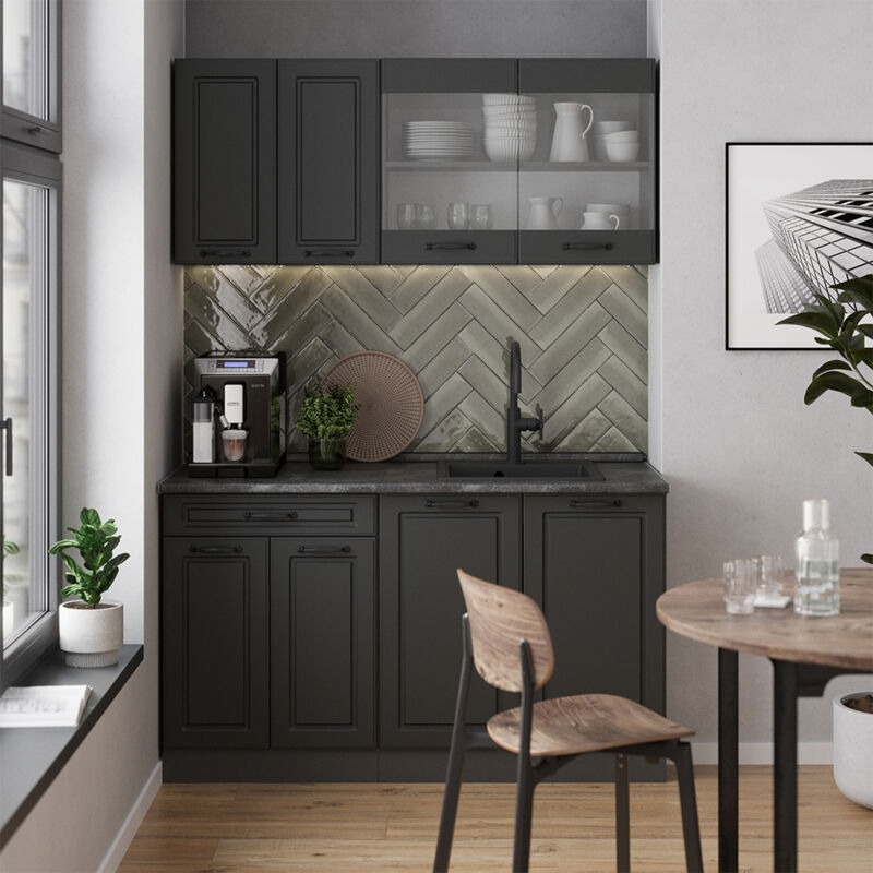 Vicco - Cuisine R-Line, Anthracite maison de campagne/anthracite, 140cm sans pt