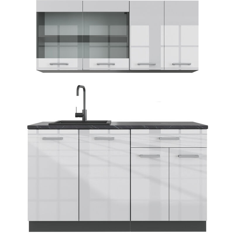 Cuisine R-Line, Blanc brillant/Anthracite, 140 cm sans plan de travail Vicco