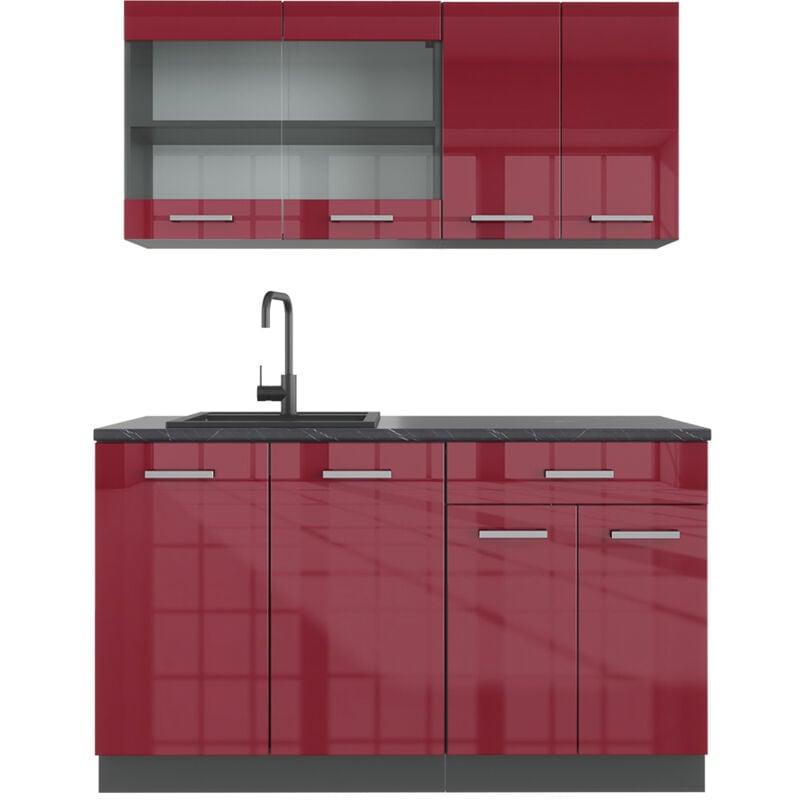 Vicco - Cuisine R-Line, Bordeaux haute brillance/anthracite, 140 cm sans plan de travail