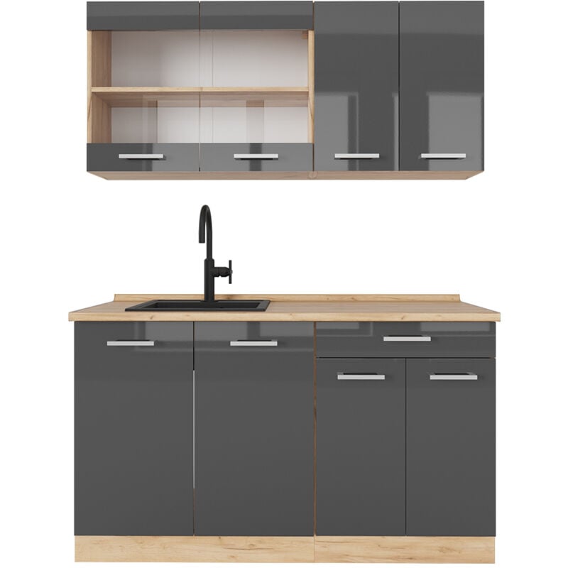 Cuisine R-Line, Anthracite brillant/Chêne doré, 140 cm sans plan de travail Vicco